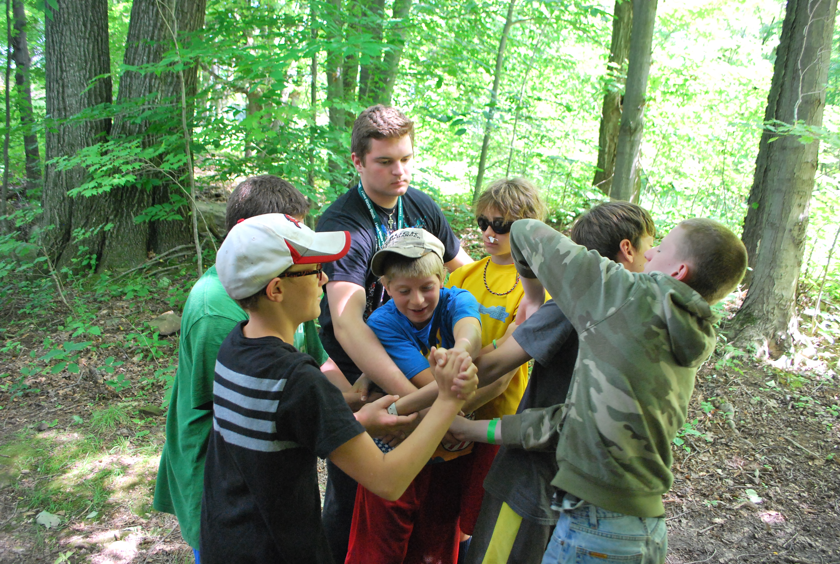 Group working on a team work puzzel